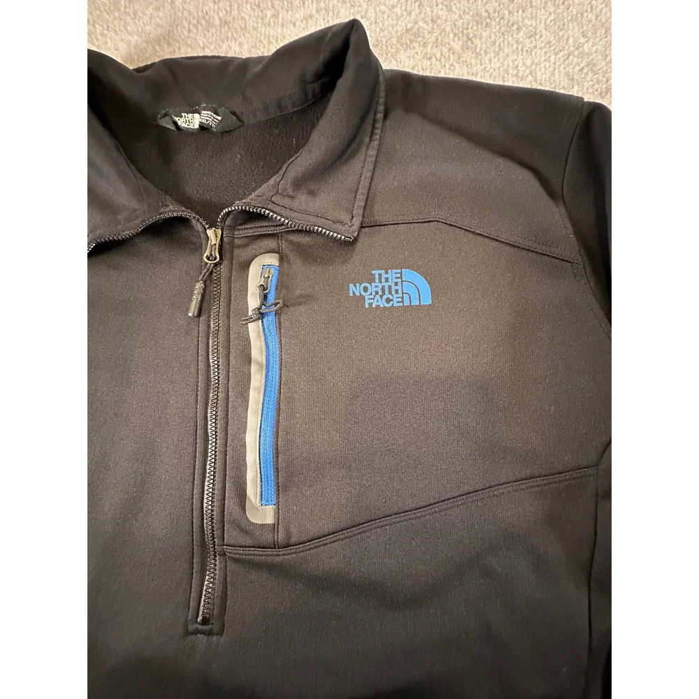 The North Face Mens Quarter Zip Fleece Pullover Gray Blue Chest Pocket XXL